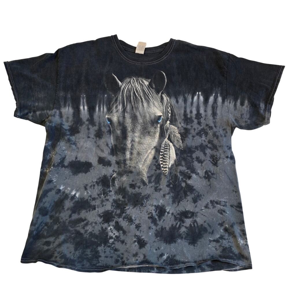 The Mountain Thrashed Distressed Horse Tie Dye‎ Graphic T-Shirt L